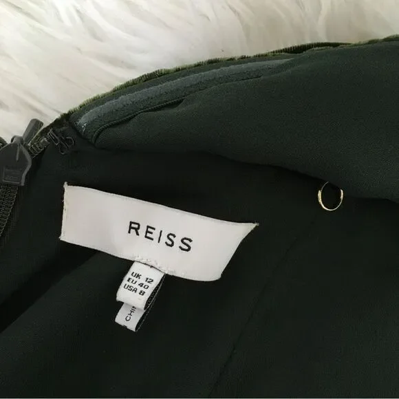 Reiss EDEN Green Velvet One Shoulder Evening Cocktail Midi Dress Size 8 - Picture 8 of 14